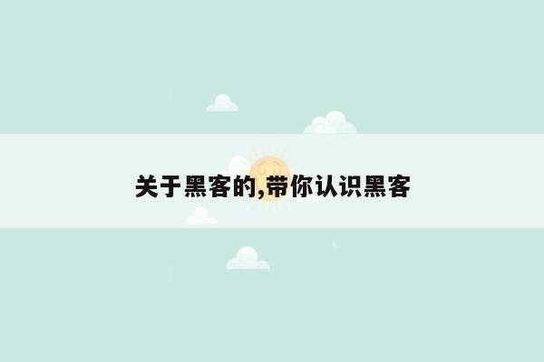 关于黑客的,带你认识黑客