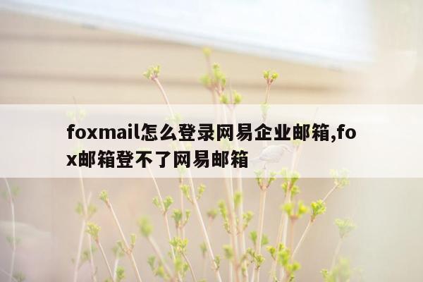 foxmail怎么登录网易企业邮箱,fox邮箱登不了网易邮箱