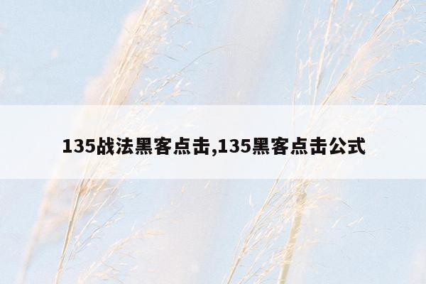 135战法黑客点击,135黑客点击公式