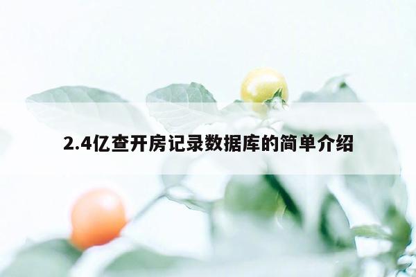 2.4亿查开房记录数据库的简单介绍