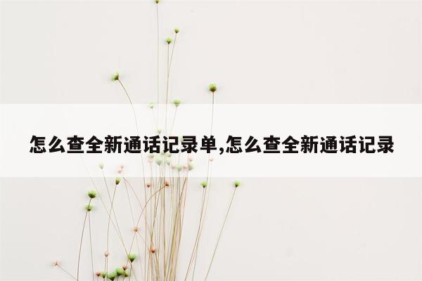 怎么查全新通话记录单,怎么查全新通话记录