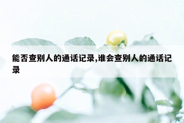 能否查别人的通话记录,谁会查别人的通话记录