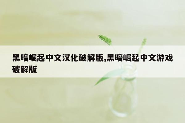 黑暗崛起中文汉化破解版,黑暗崛起中文游戏破解版