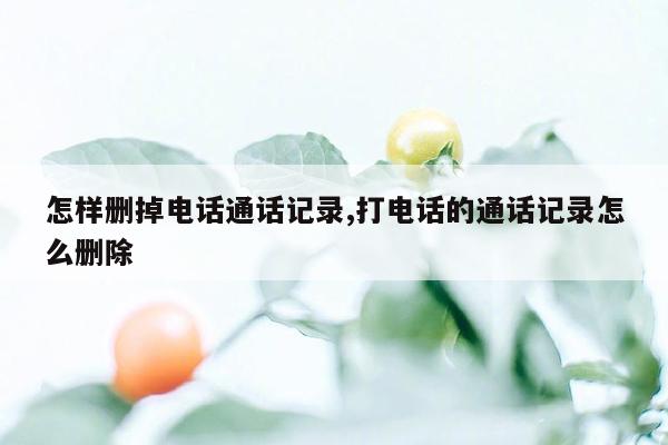 怎样删掉电话通话记录,打电话的通话记录怎么删除