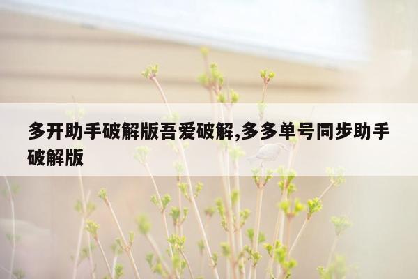 多开助手破解版吾爱破解,多多单号同步助手破解版