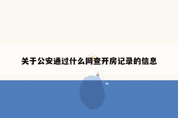 关于公安通过什么网查开房记录的信息