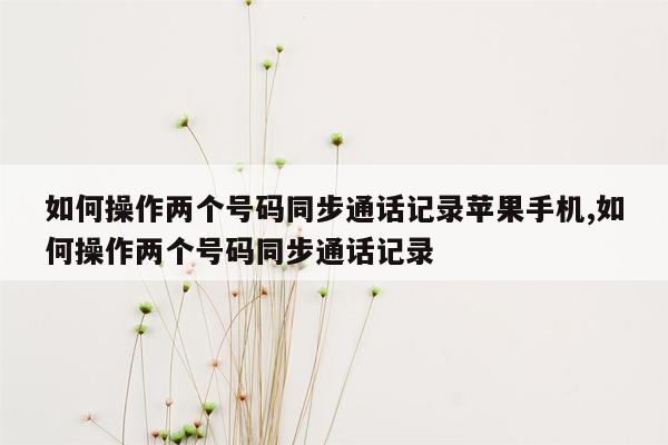 如何操作两个号码同步通话记录苹果手机,如何操作两个号码同步通话记录