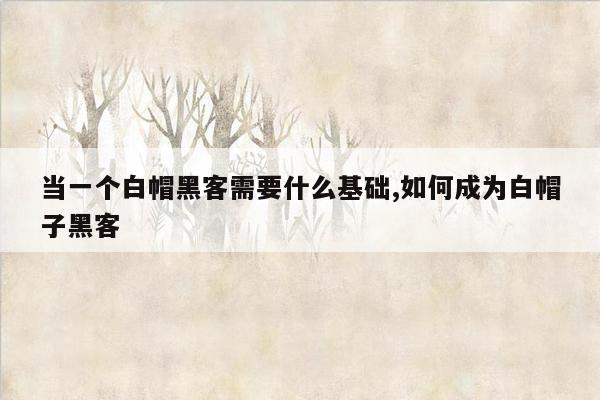 当一个白帽黑客需要什么基础,如何成为白帽子黑客