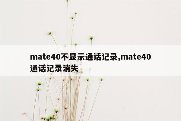 mate40不显示通话记录,mate40通话记录消失