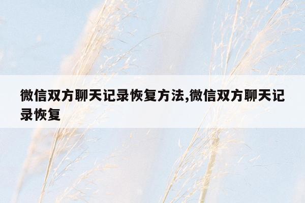 微信双方聊天记录恢复方法,微信双方聊天记录恢复