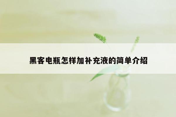 黑客电瓶怎样加补充液的简单介绍