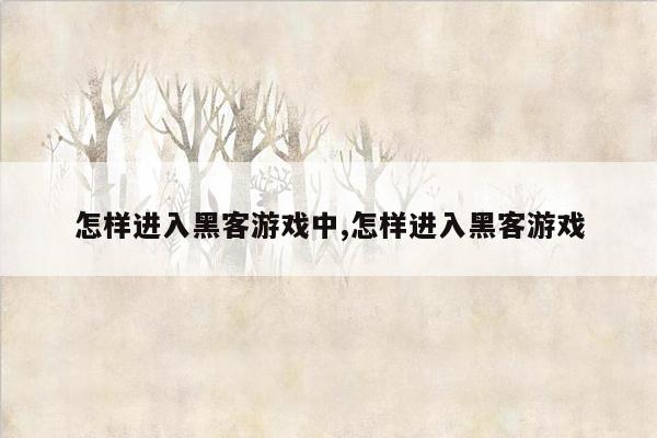 怎样进入黑客游戏中,怎样进入黑客游戏