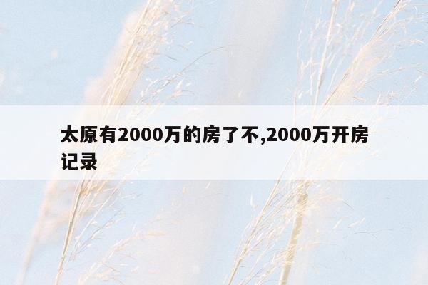 太原有2000万的房了不,2000万开房记录