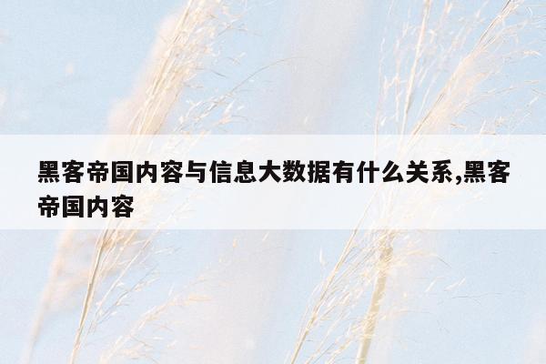 黑客帝国内容与信息大数据有什么关系,黑客帝国内容