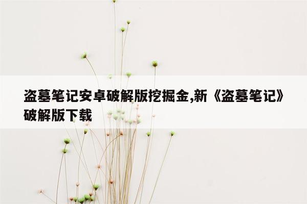 盗墓笔记安卓破解版挖掘金,新《盗墓笔记》破解版下载