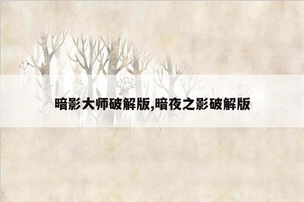 暗影大师破解版,暗夜之影破解版