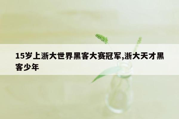 15岁上浙大世界黑客大赛冠军,浙大天才黑客少年