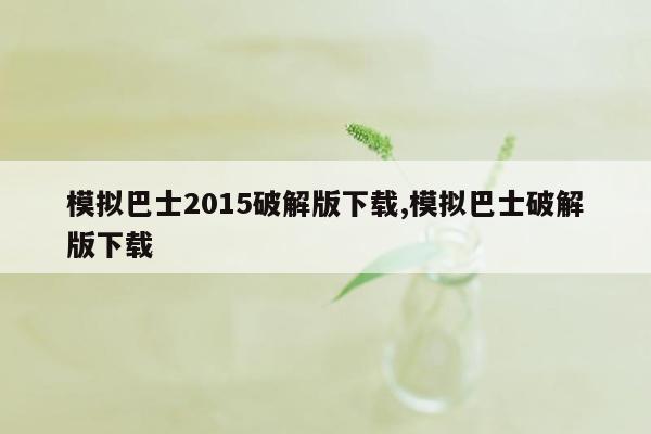 模拟巴士2015破解版下载,模拟巴士破解版下载