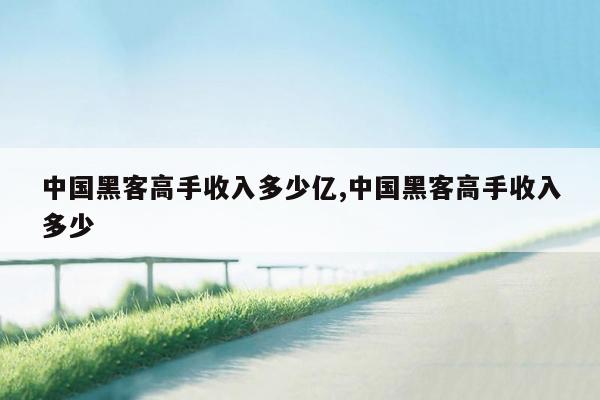 中国黑客高手收入多少亿,中国黑客高手收入多少