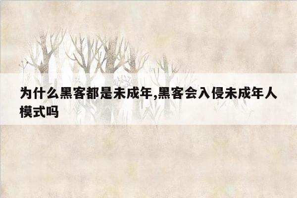 为什么黑客都是未成年,黑客会入侵未成年人模式吗