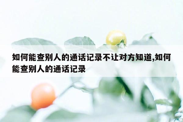 如何能查别人的通话记录不让对方知道,如何能查别人的通话记录