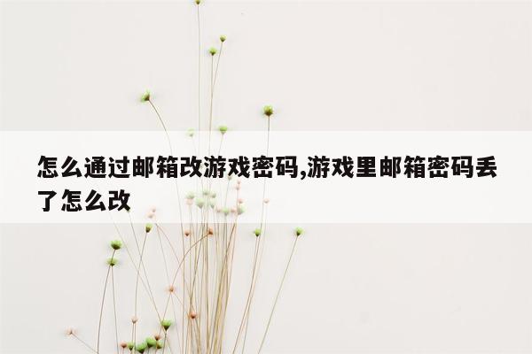 怎么通过邮箱改游戏密码,游戏里邮箱密码丢了怎么改