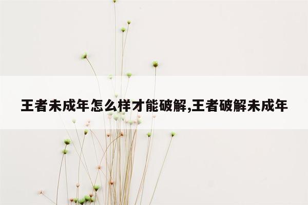 王者未成年怎么样才能破解,王者破解未成年