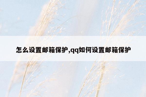 怎么设置邮箱保护,qq如何设置邮箱保护