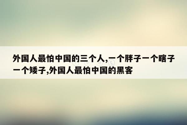 外国人最怕中国的三个人,一个胖子一个瞎子一个矮子,外国人最怕中国的黑客