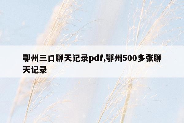 鄂州三口聊天记录pdf,鄂州500多张聊天记录