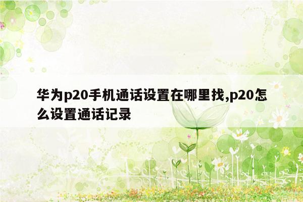 华为p20手机通话设置在哪里找,p20怎么设置通话记录