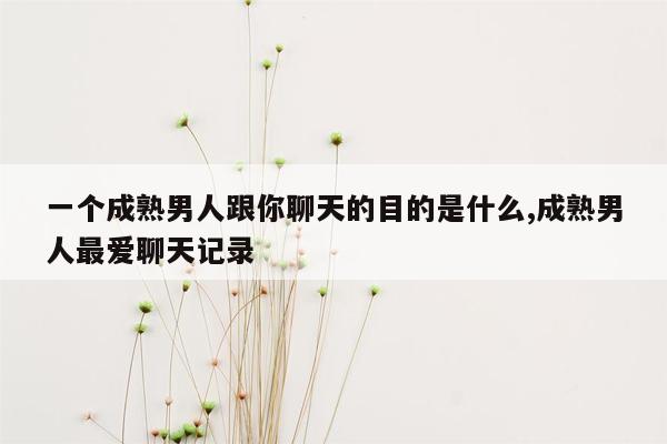 一个成熟男人跟你聊天的目的是什么,成熟男人最爱聊天记录