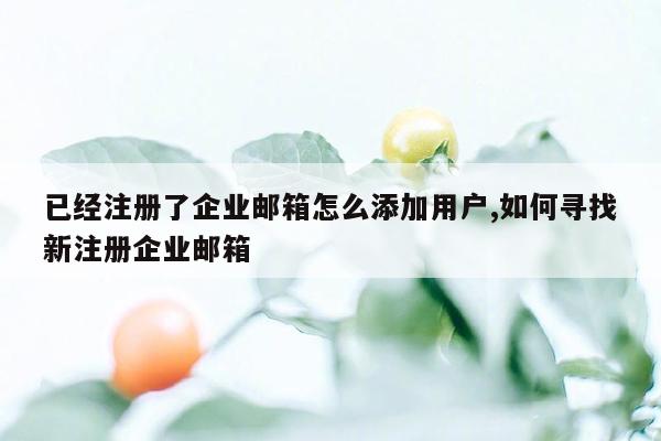 已经注册了企业邮箱怎么添加用户,如何寻找新注册企业邮箱