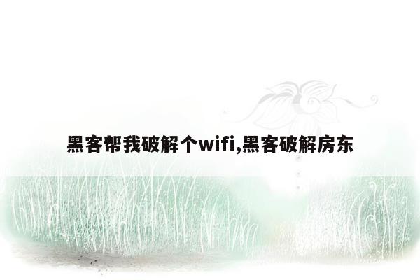 黑客帮我破解个wifi,黑客破解房东