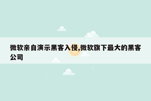 微软亲自演示黑客入侵,微软旗下最大的黑客公司