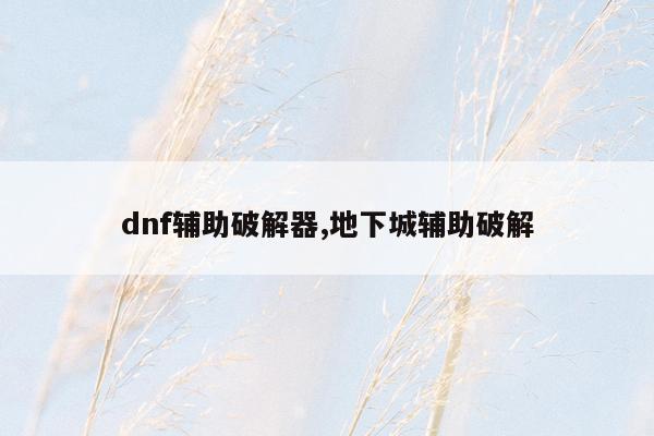 dnf辅助破解器,地下城辅助破解