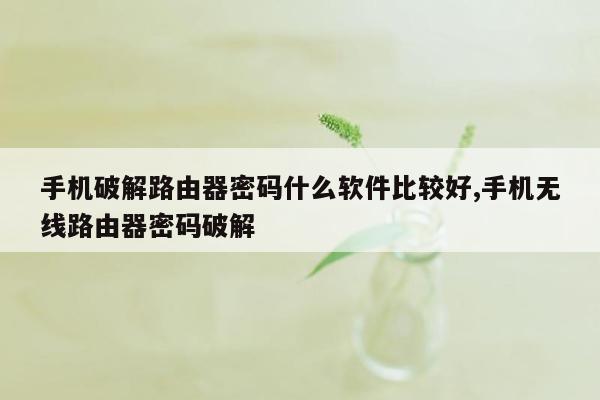 手机破解路由器密码什么软件比较好,手机无线路由器密码破解