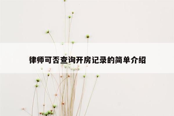 律师可否查询开房记录的简单介绍